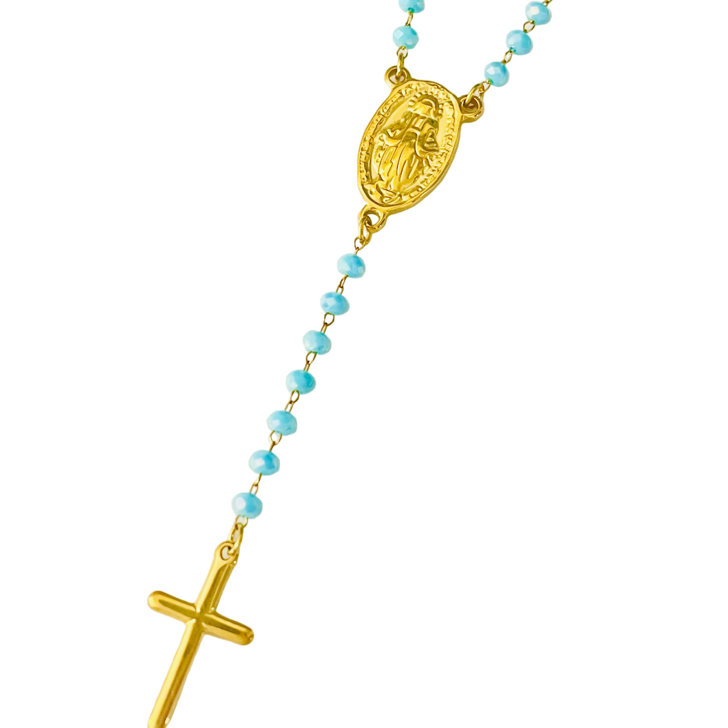 Collar rosario turquesa de acero inoxidable