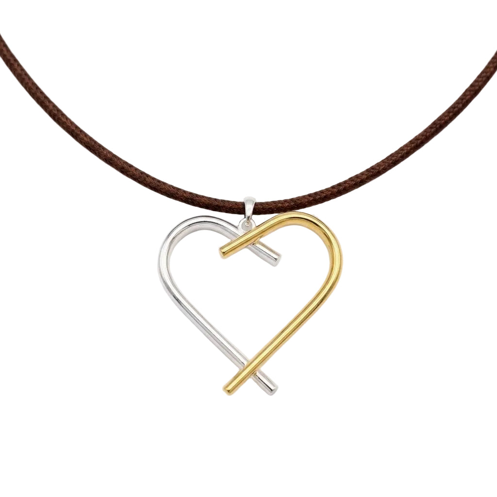 Collar corazón bicolor plata 925 y baño de oro 18k
