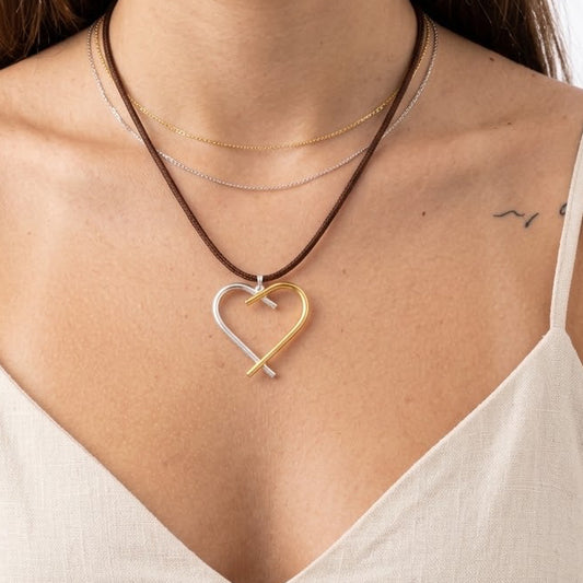 Collar corazón bicolor plata 925 y baño de oro 18k