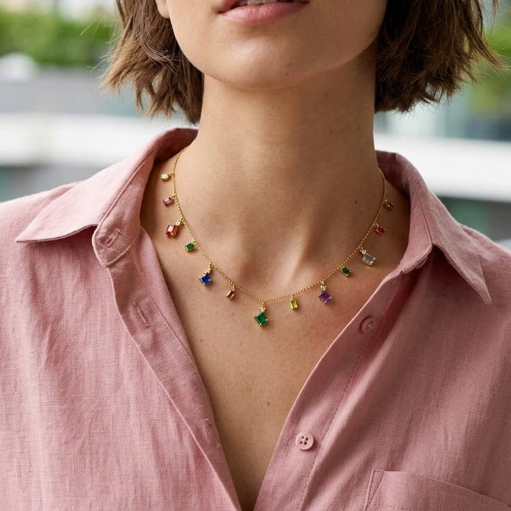 Collar Multicolor Plata de Ley 925 Baño en Oro 18K