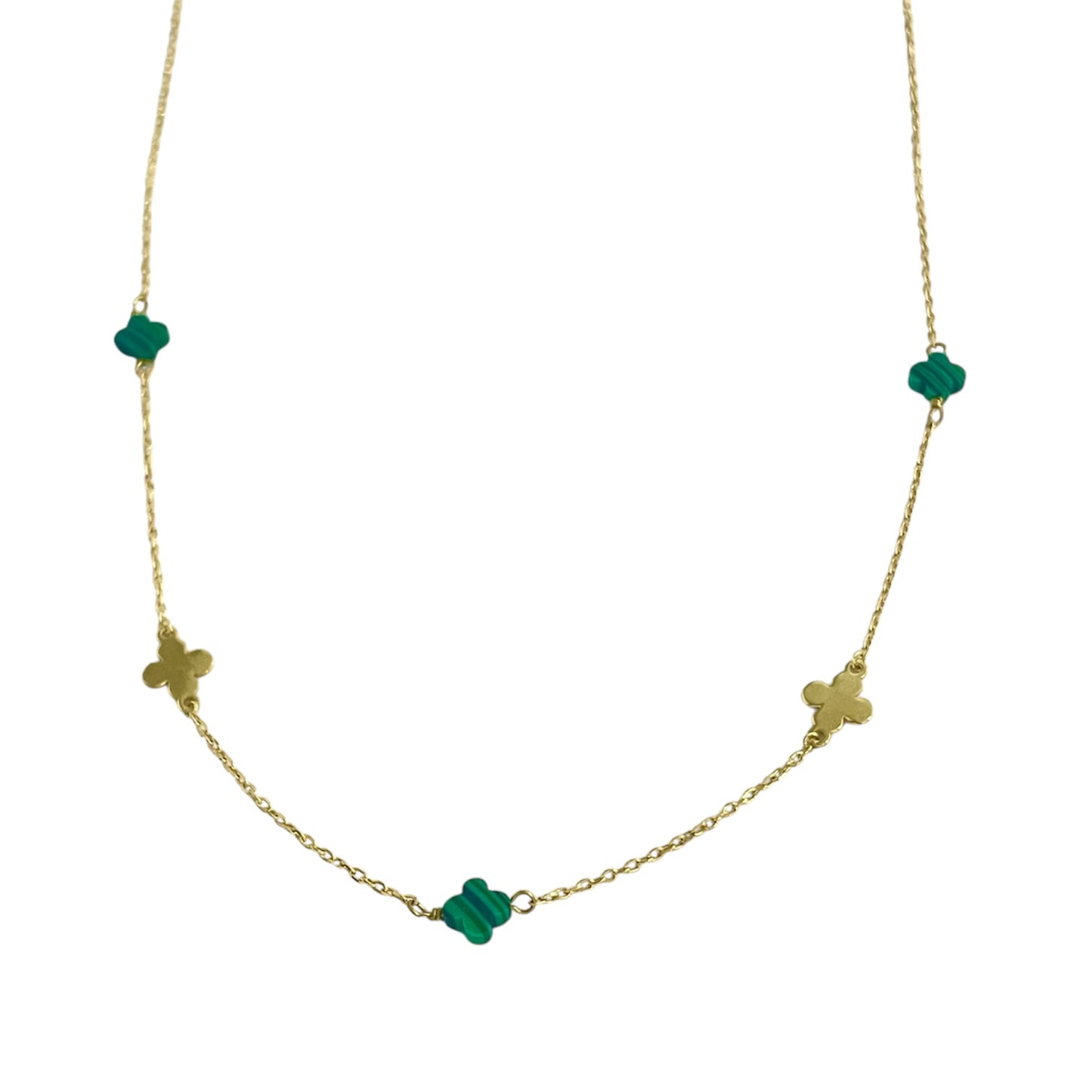 Collar Flower Malaquita Plata de Ley 925 Baño en Oro 18K