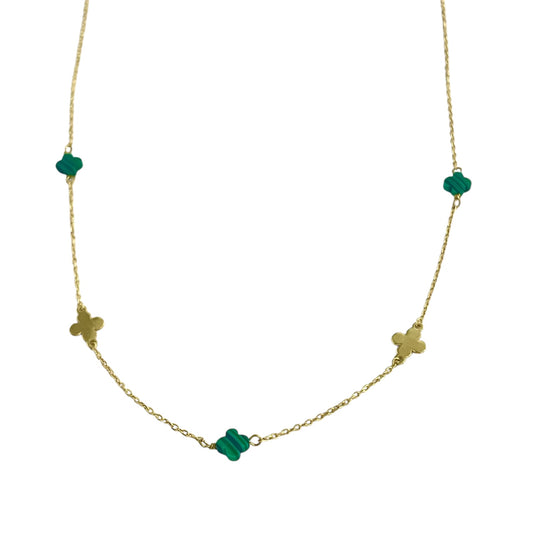 Collar Flower Malaquita Plata de Ley 925 Baño en Oro 18K