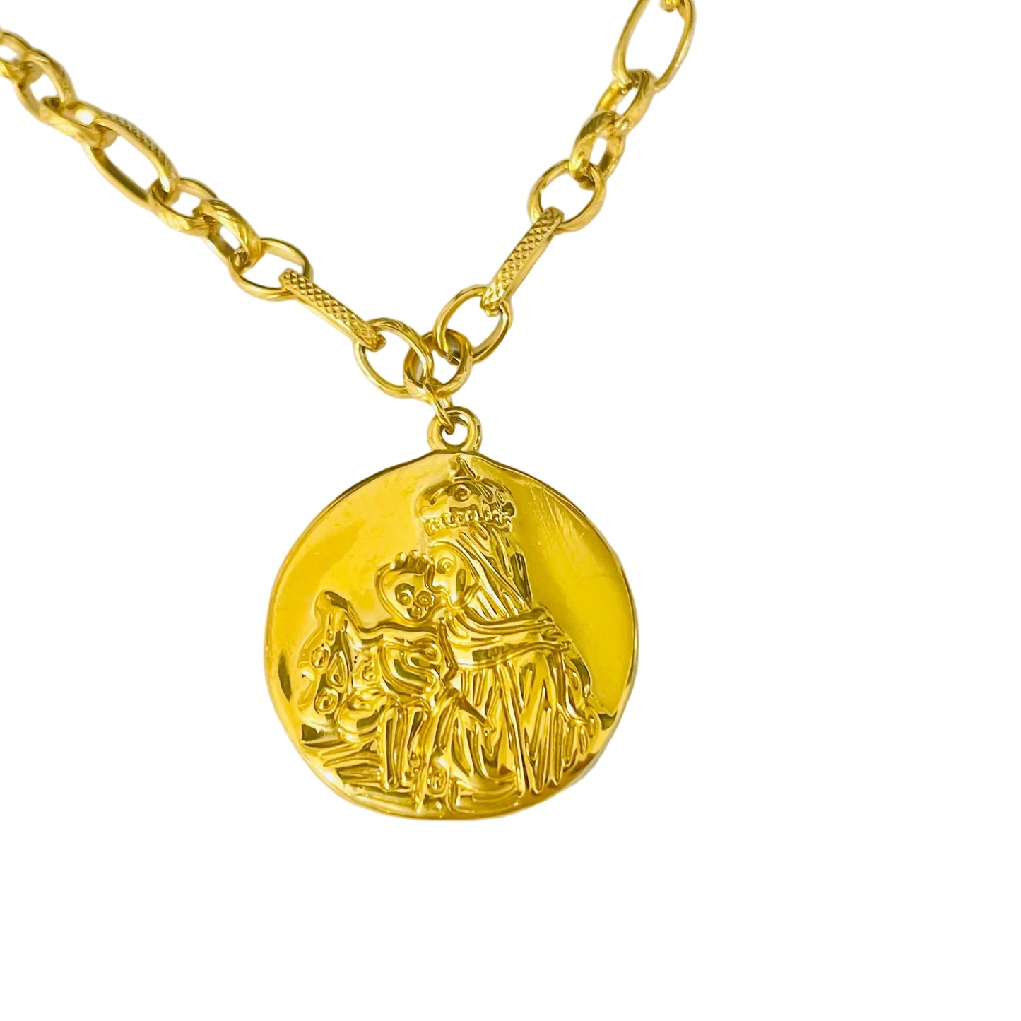 Collar virgen del Carmen y el sagrado corazón en acero inoxidable