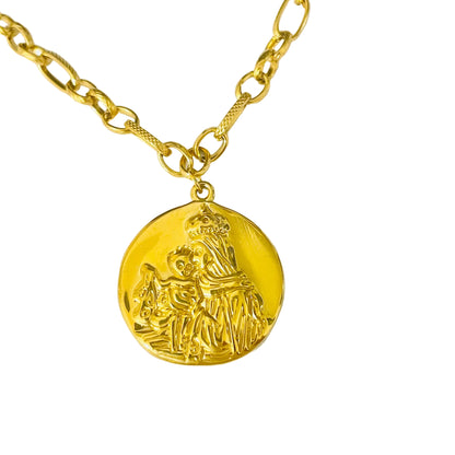Collar virgen del Carmen y el sagrado corazón en acero inoxidable