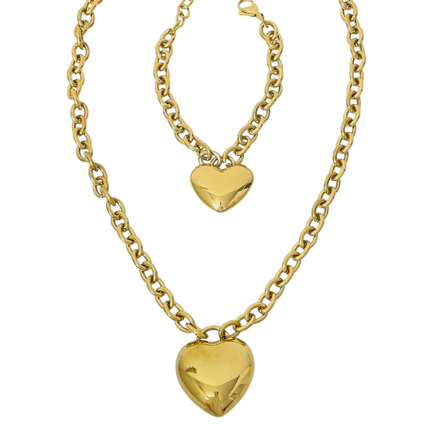 Collar y Pulsera Corazón Dorado