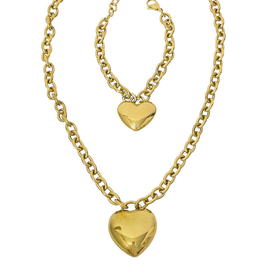 Collar y Pulsera Corazón Dorado