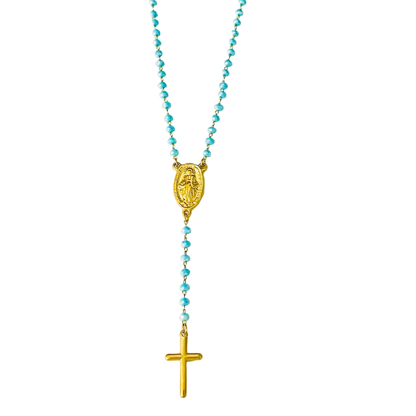 Collar rosario turquesa de acero inoxidable