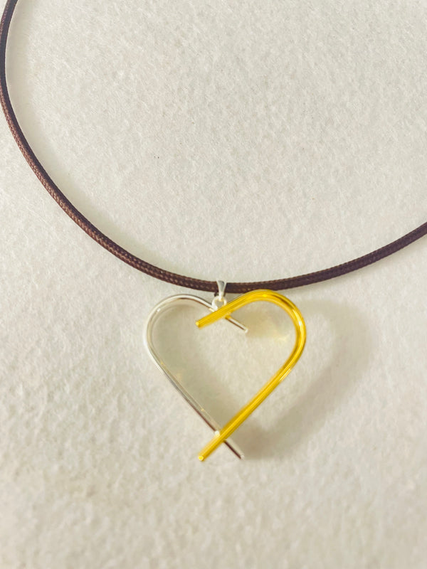 Collar  corazón bicolor plata 925 y baño de oro 18k