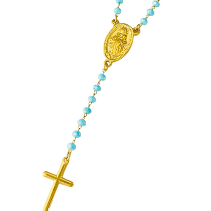 Collar rosario turquesa de acero inoxidable