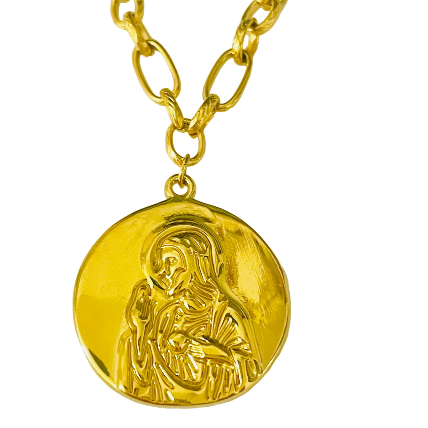 Collar virgen del Carmen y el sagrado corazón en acero inoxidable