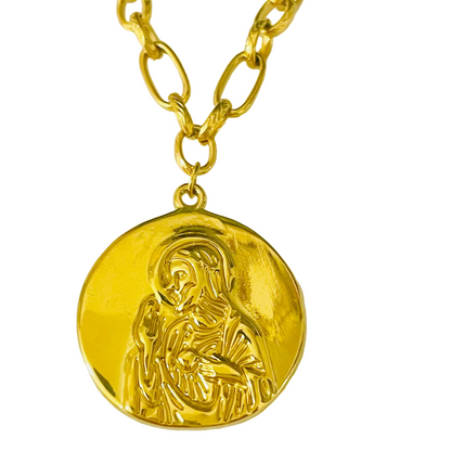 Collar virgen del Carmen y el sagrado corazón en acero inoxidable