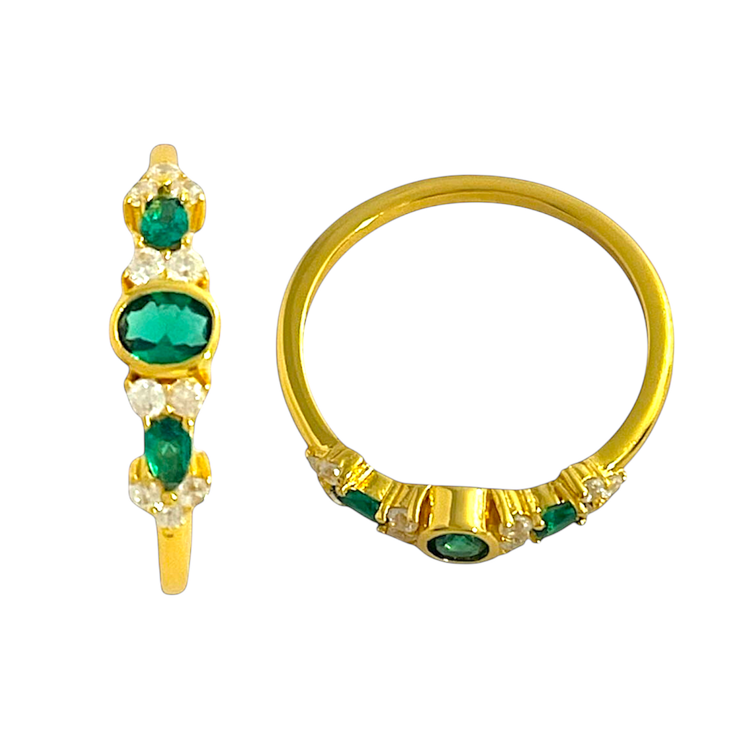 Anillo Esmeralda Plata de Ley 925 Baño en Oro 18K