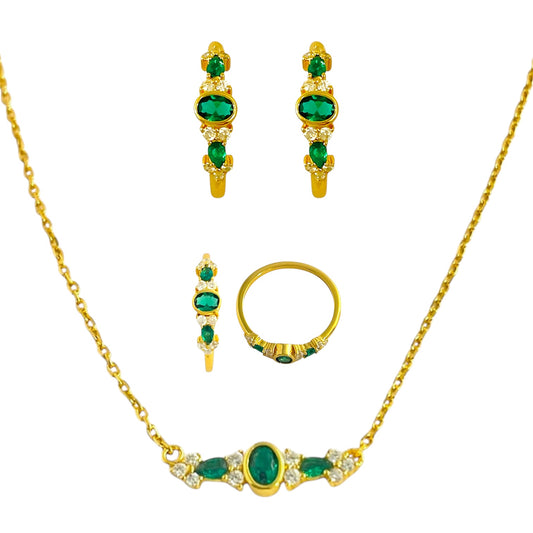 Colección Esmeralda Plata de Ley 925 Baño en Oro