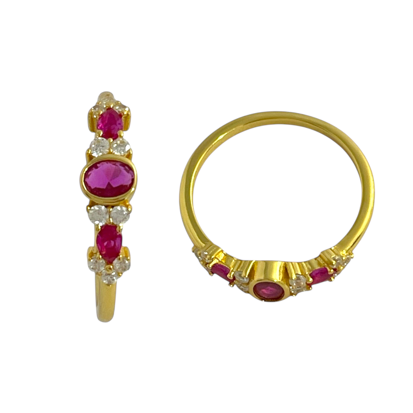 Anillo Rubí Plata de Ley 925 Baño en Oro 18K