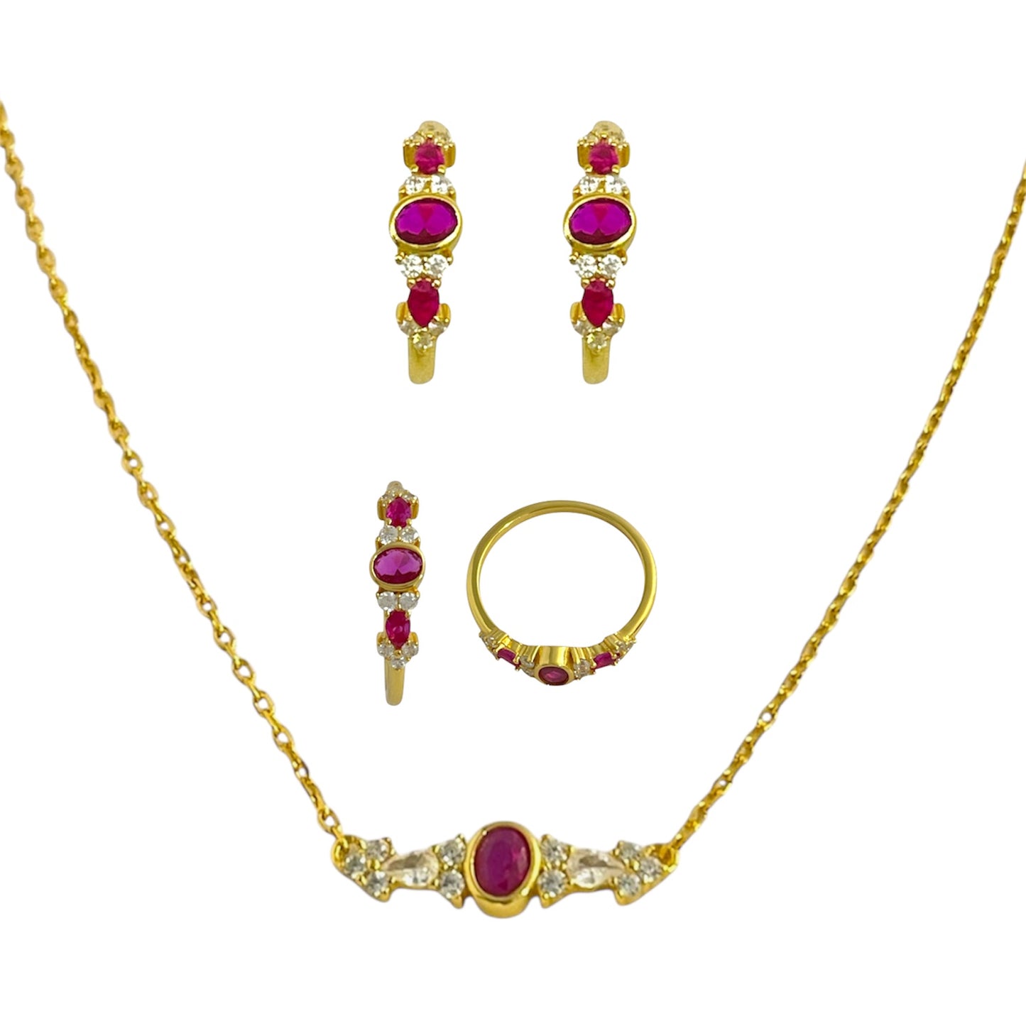 Colección Rubí Plata de Ley Baño en Oro 18K