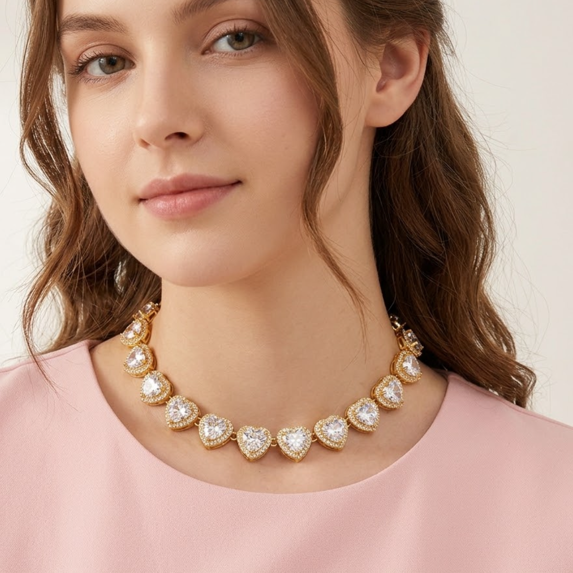 Collar corazones de cristal en acero inoxidable 316