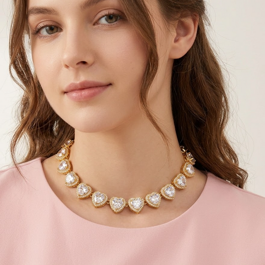 Collar corazones de cristal en acero inoxidable 316