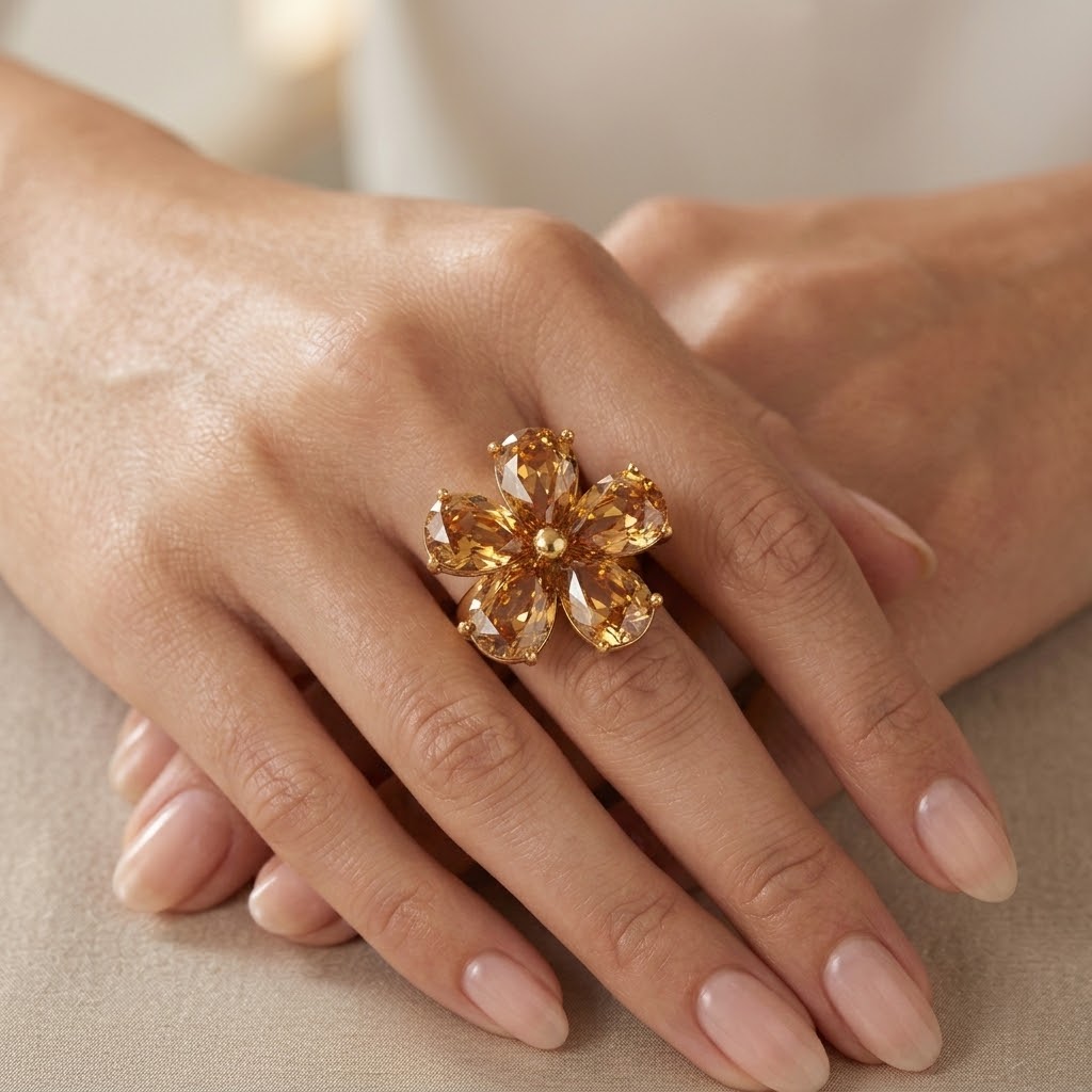 Anillo flor de otoño de acero 316