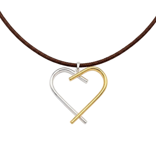Collar  corazón bicolor plata 925 y baño de oro 18k