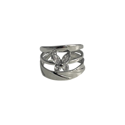 Anillo Alas de Cristal Plateado